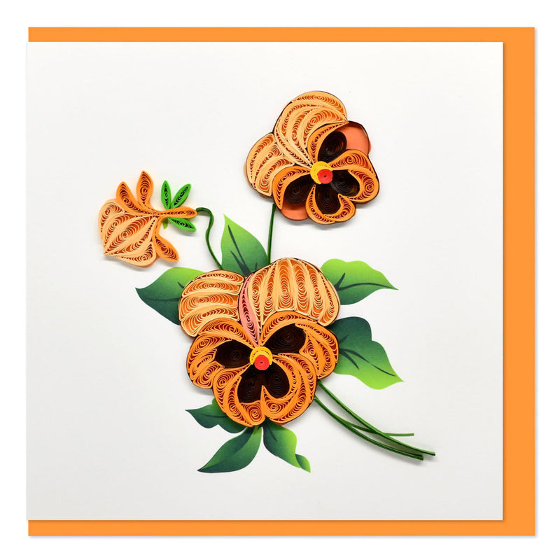 Quilled Orange Pansies Greeting Card (15x15cm)