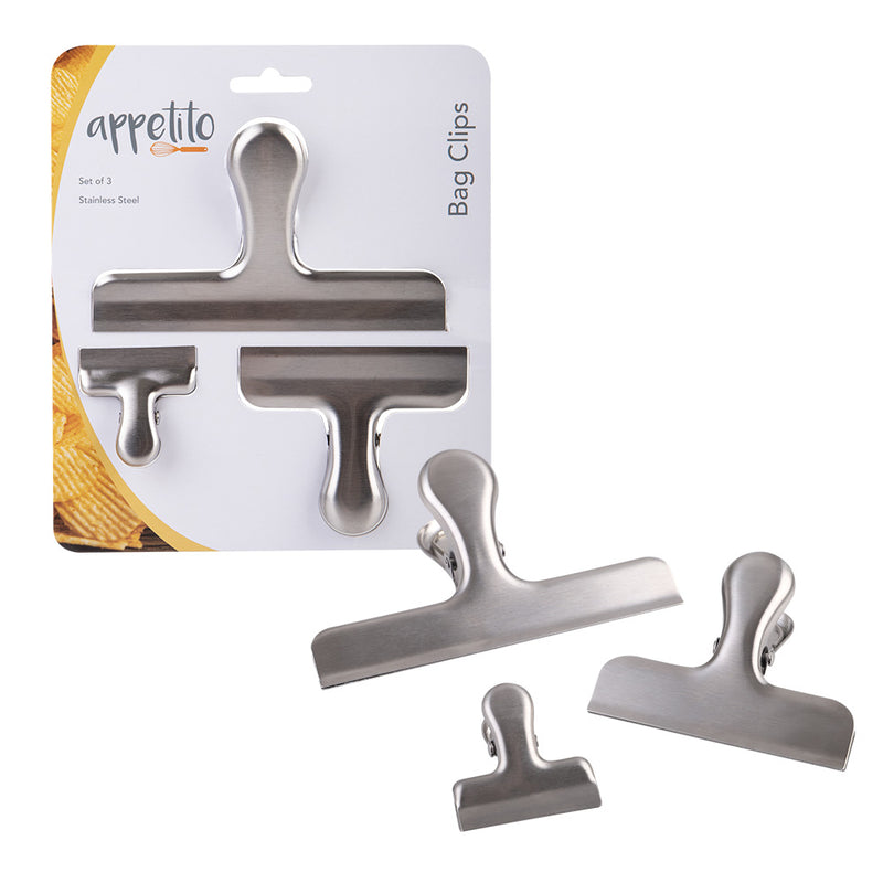 Appetito Stainless Steel Bag Clips (Set of 3)