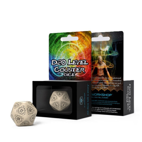 Q Workshop D20 Card Game Level Counter Dice (Beige & Black)