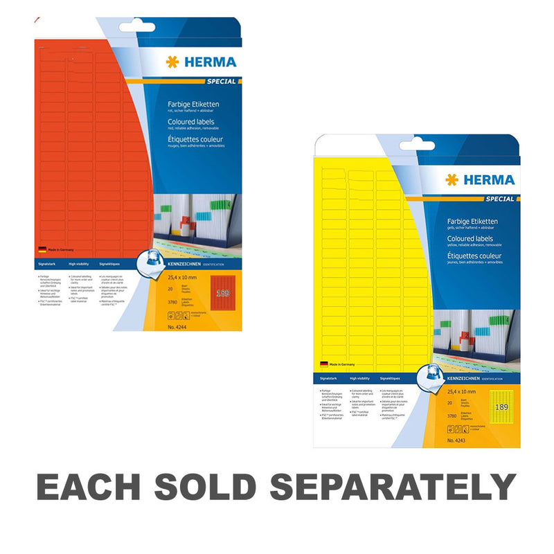 Herma Removable Coloured Labels A4 20pc (25.4x10mm)