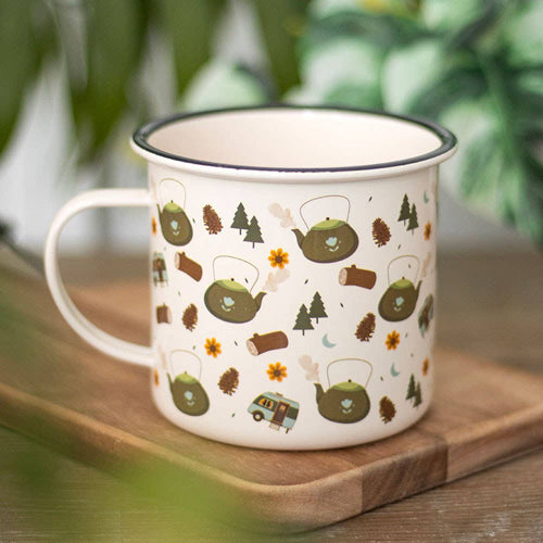 Camping Print Enamel Style Metal Mug