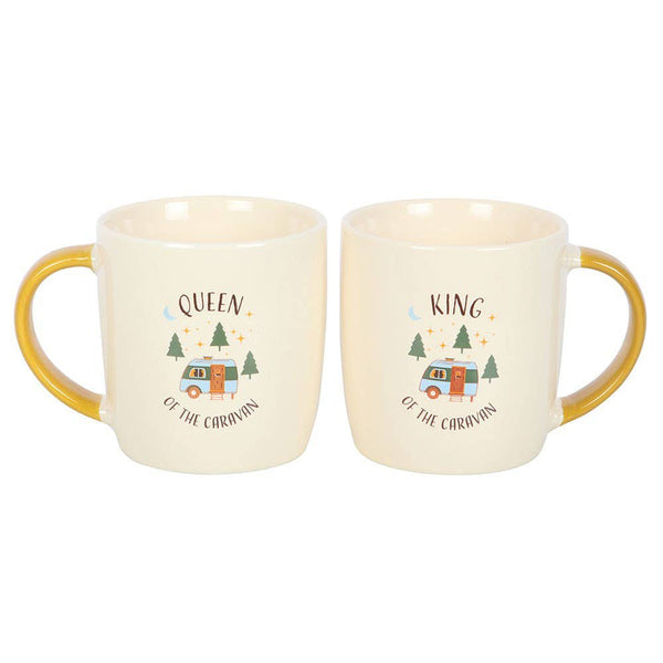 Camping King and Queen Ceramic Couples Mug Set
