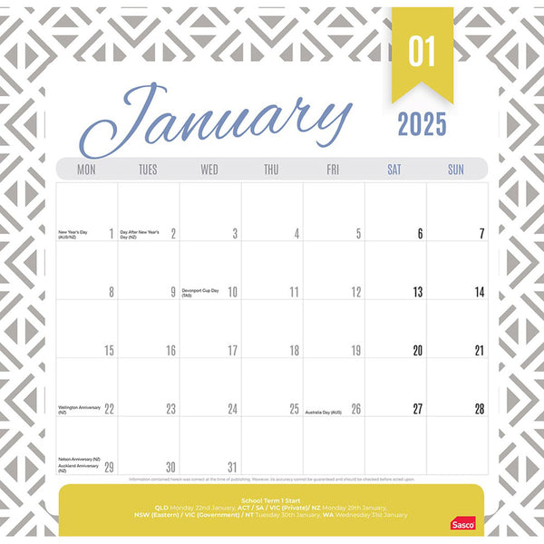 Sasco Magnetic Month to View 2025 Calendar (325x315mm)