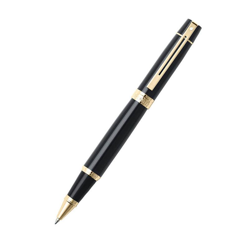 Długopis 300 w kolorze czarnym/złotym z błyszczącymi wykończeniami