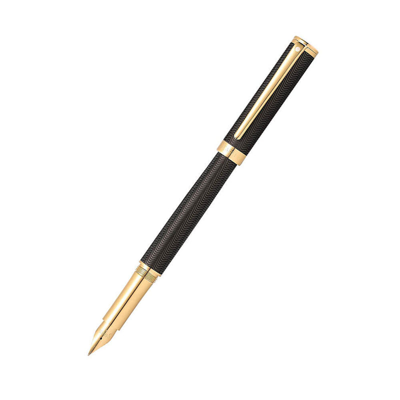 Długopis z grawerowanym, matowym, czarnym/złotym wykończeniem