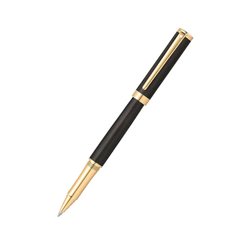 Długopis z grawerowanym, matowym, czarnym/złotym wykończeniem