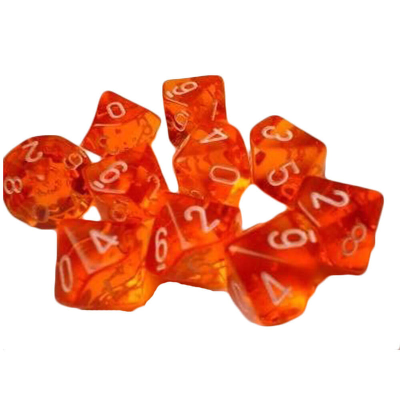 Zestaw półprzezroczystych wielościennych 10 kostek Chessex D10