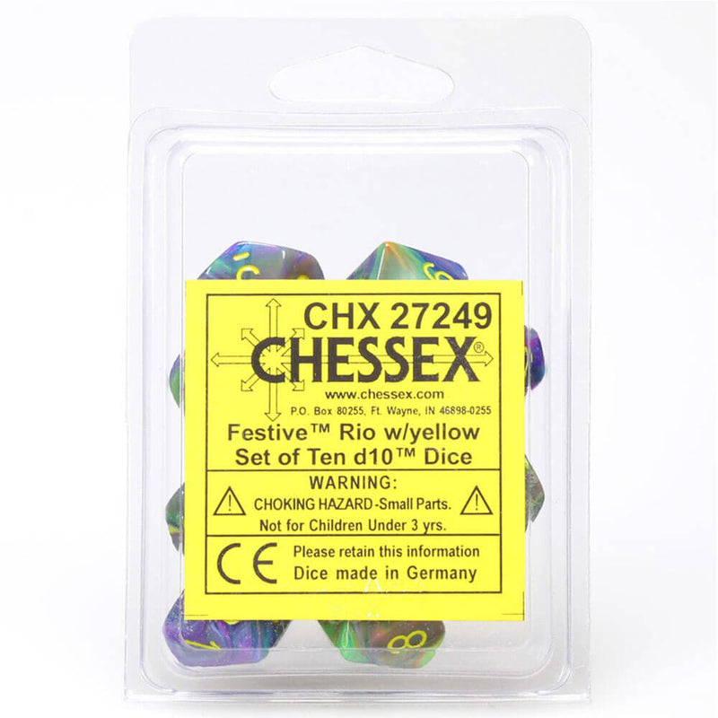 Świąteczny zestaw wielościenny Chessex D10 z 10 kostkami