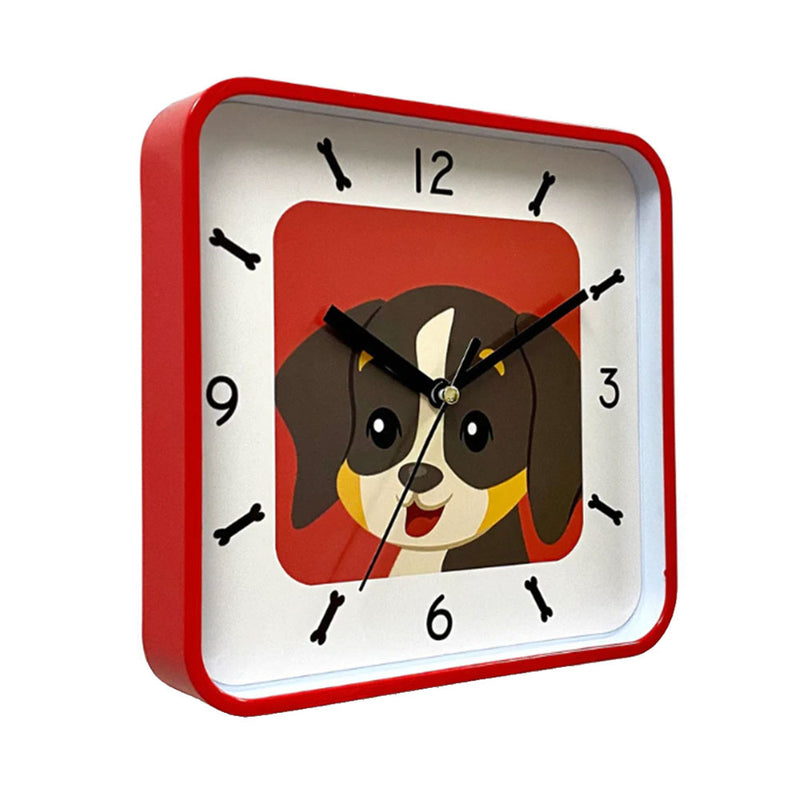 Mały, kwadratowy zegar ścienny Doggy