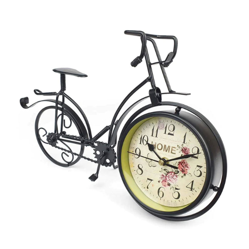 Artystyczny metalowy zegar stołowy rowerowy