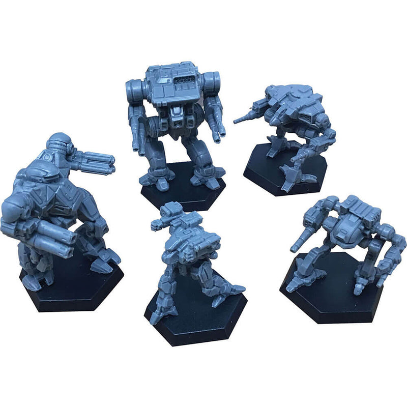 Kolekcja pięciu miniatur BattleTech RPG