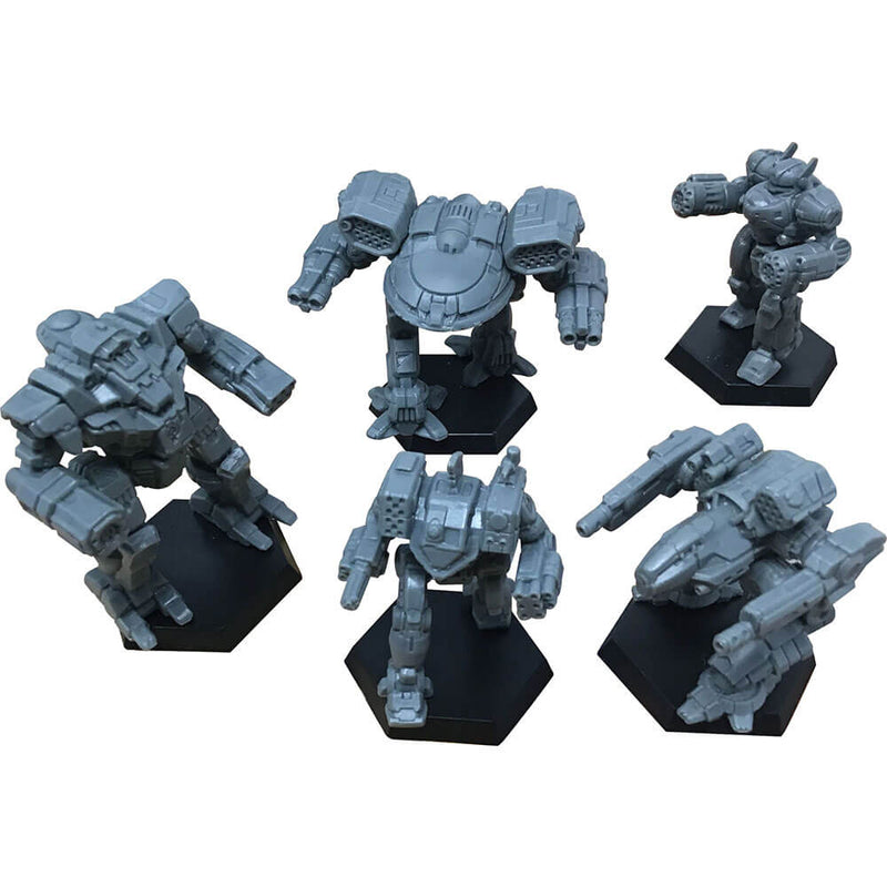 Kolekcja pięciu miniatur BattleTech RPG