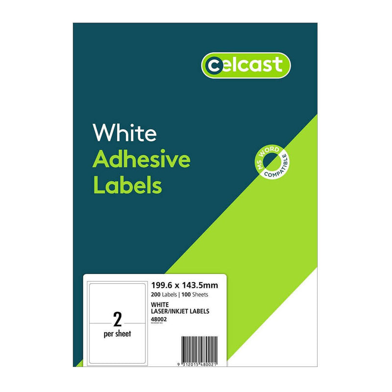 Etykiety Celcast do drukarek laserowych/atramentowych, białe (100 szt.)