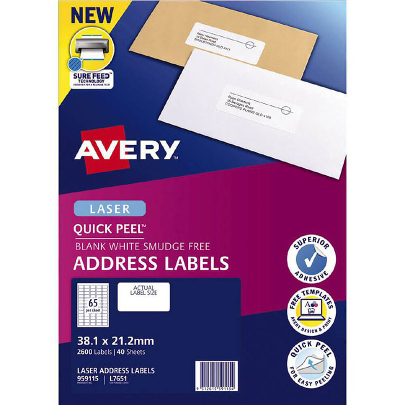 Etykiety adresowe Avery Laser Quick Peel